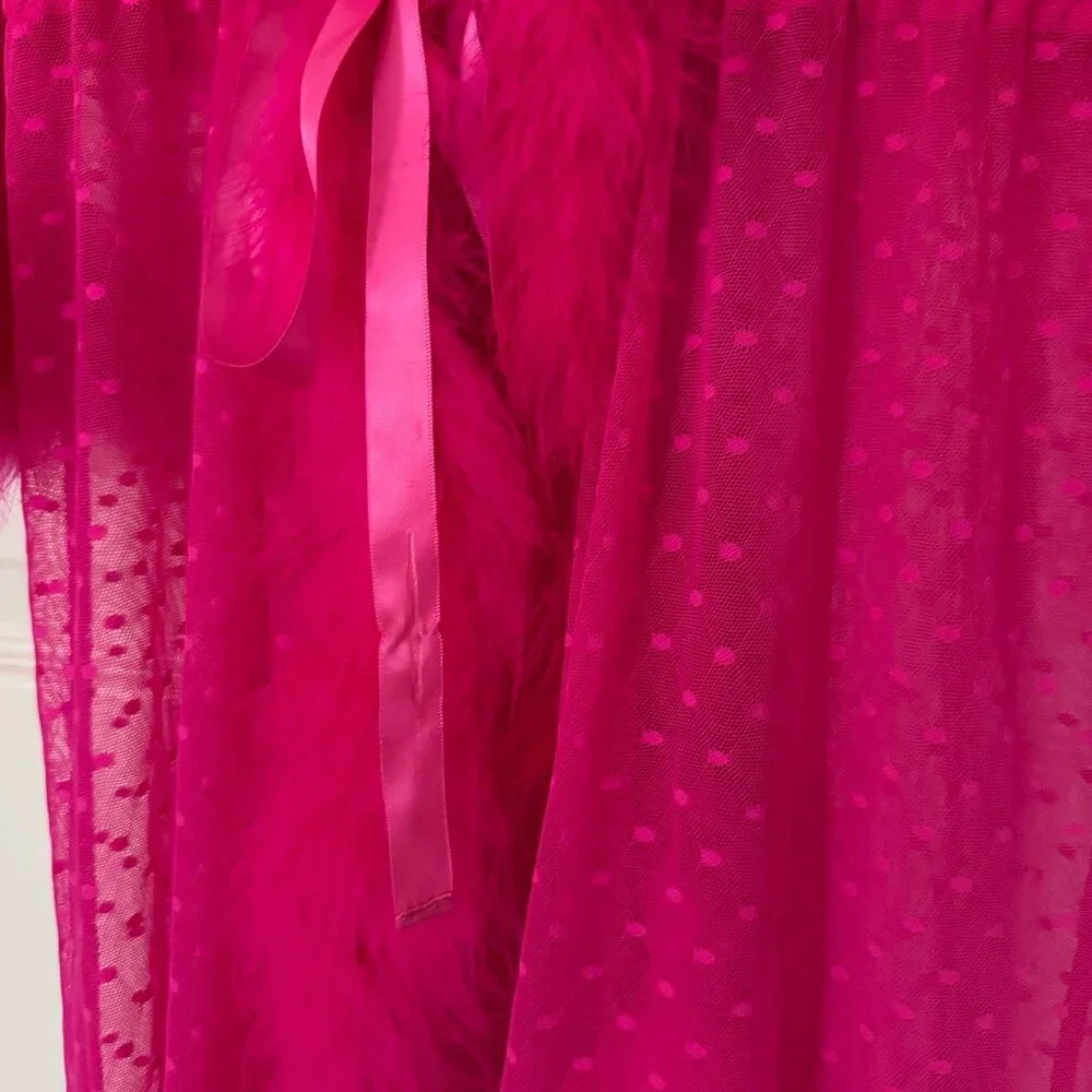 Betsey Johnson Pink Sheer Robe with Feather Boa Trim - Picture 5 of 11